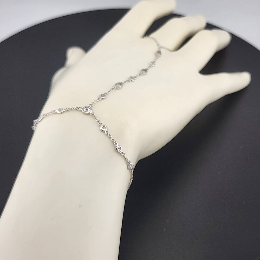 925 Silver Gemstone Hand Chain Bracelet with Ring – Round & Oval Stones - Picture 8 of 13